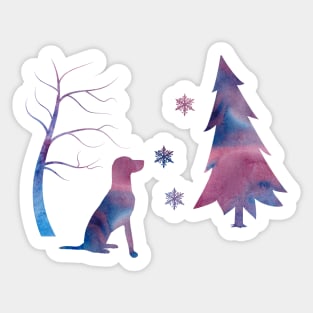 Vizsla Dog Winter Art With Snowflakes Sticker